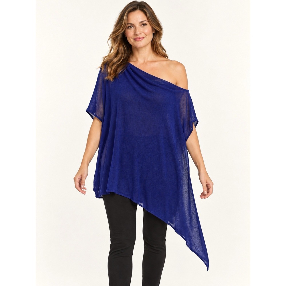 NWT Echo New York Womens Royal Blue Asymmetric Poncho Top One Size #22